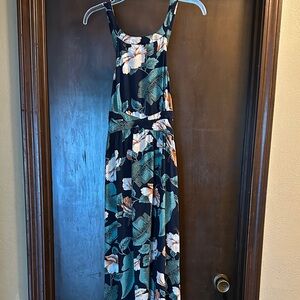 Lulu's Navy and Green Floral Maxi Dress